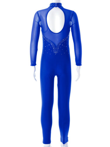 UK Kid Girls Shiny Gymnastics Leotard Long Sleeve Jumpsuit Ice Skating Dancewear - Picture 50 of 60