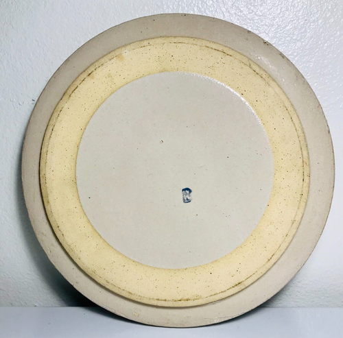Large Stoneware Crock Lid Marked B with Inset Knob Antique Pottery 9 5/8" USA