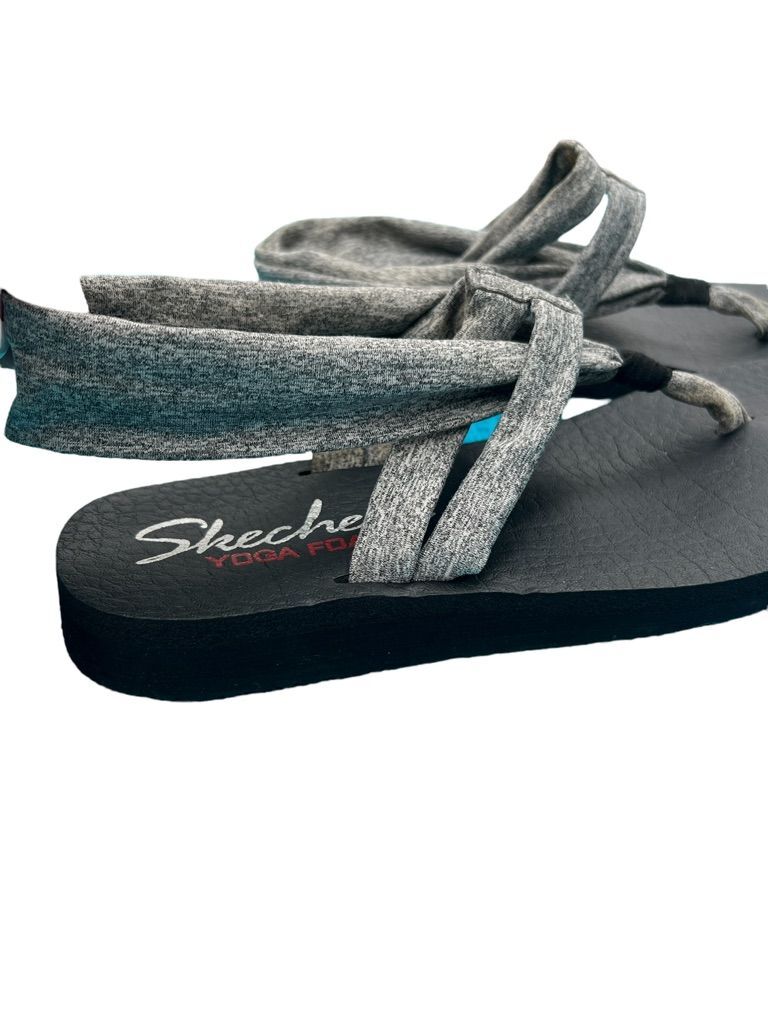 Skechers Yoga Foam fabric sandals black gray Size 8 gladiator ankle strap  boho