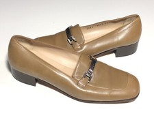 Salvatore Ferragamo Calf Leather Block Heel Loafers Pumps 7B Tan Slip On Formal