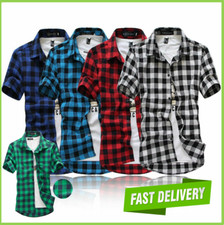Camisas de Hombre Manga Corta Moda de Vestir Camisa Formal de Cuadros Hombre New