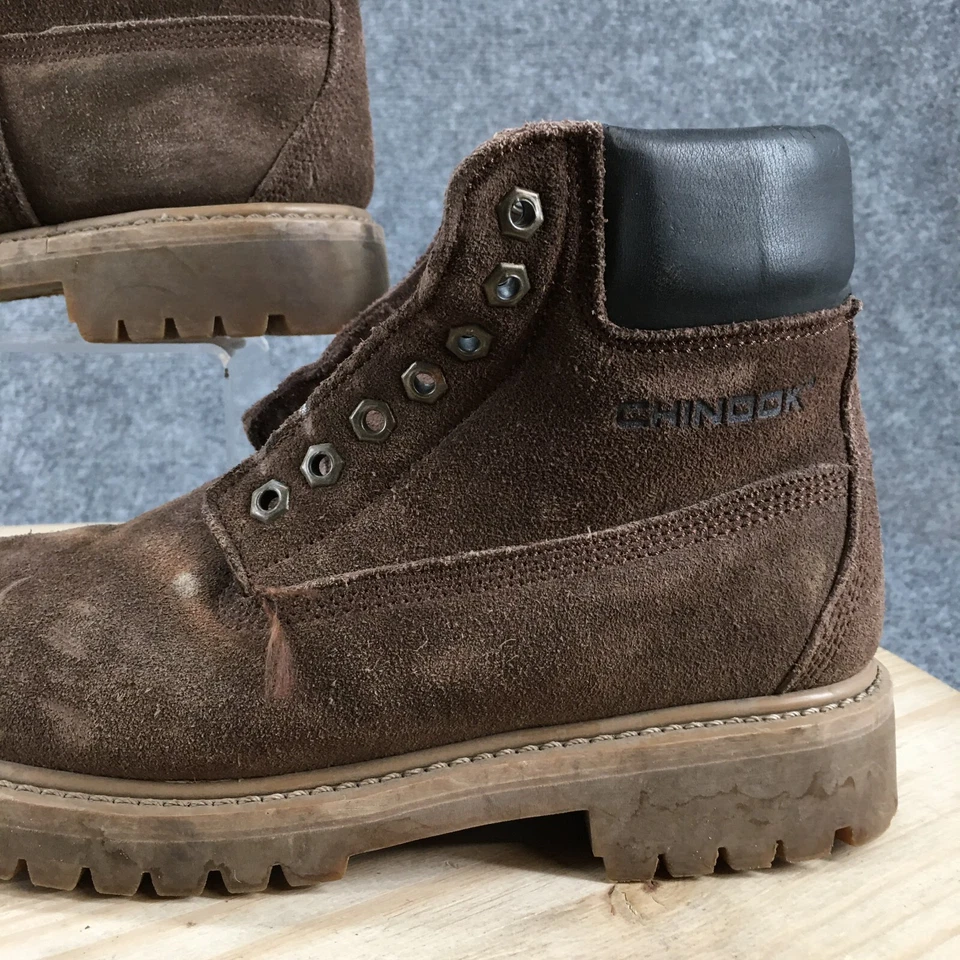 Botas Chinook Para Hombres 8 Resistentes al Aceite Gruesas Trabajo Botín Marrón Gamuza Sin Cordones Foto 3 de 4