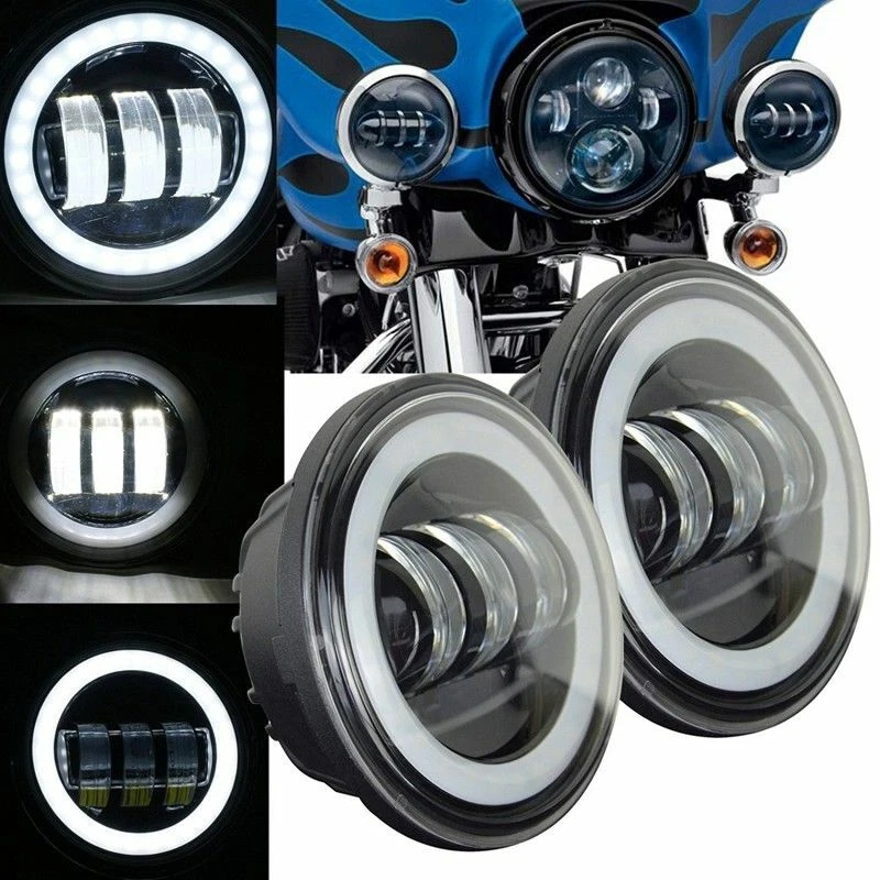 Lâmpada de direção de passagem de neblina preta luz LED 4-1/2" 4,5 polegadas para Harley Davidson - Imagem 3 de 4
