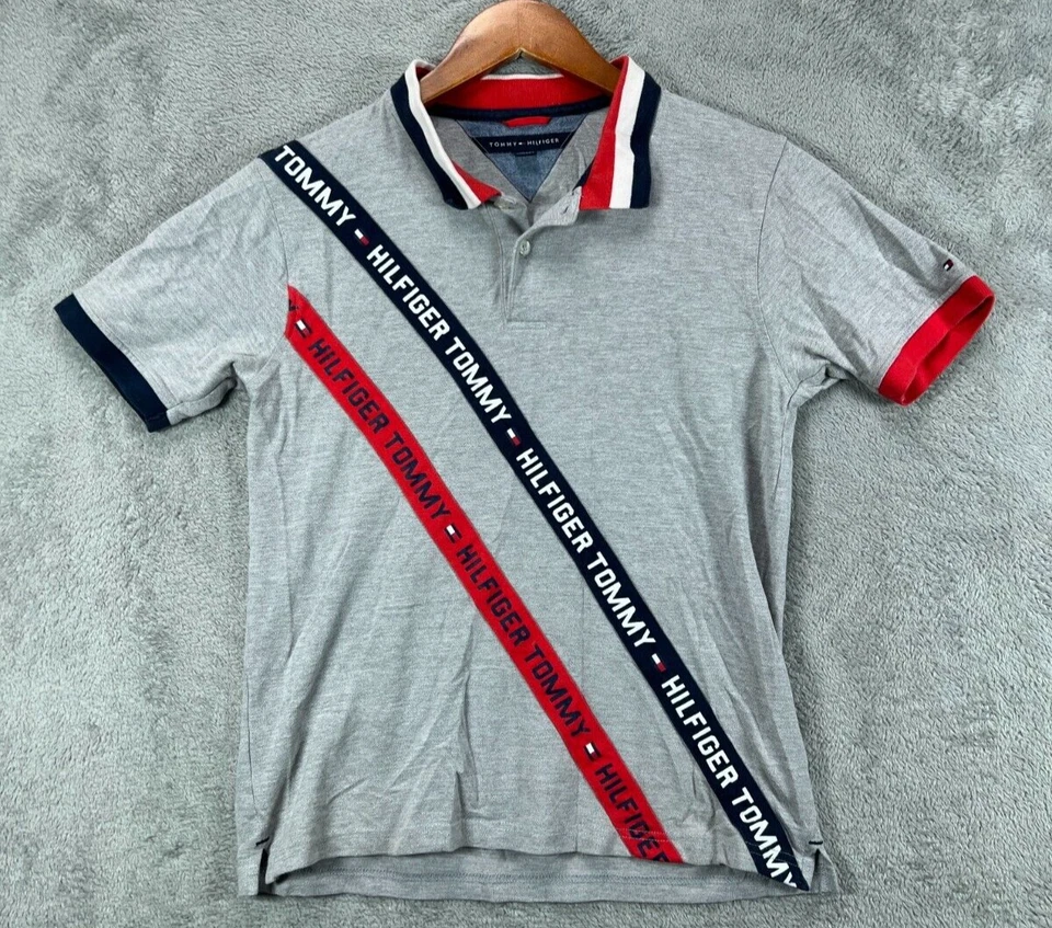 Tommy Hilfiger Boys 16 Large Sloane Polo Shirts Gray Logo Stripe Short Sleeve - Image 2 of 4