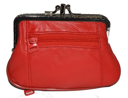 Women's Leather Metal Frame Double Clasp Zipper Coin Purse - Picture 4 of 45