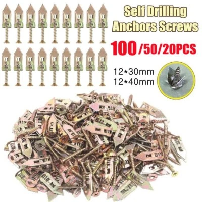 20/50/100X Self Drilling Drywall Anchors Screws Hollow Wall Anchor Expansion Kit