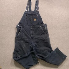 Carhartt Overalls 38x27 Black Thinsulate Lined Double Knee Canvas Duck Distress
