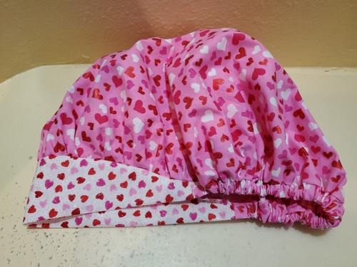 Metallic Hearts (Tossed) Women's Bouffant Surgical Scrub Hat/Cap Handmade - Picture 6 of 6