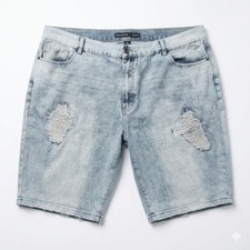 Men's Rocawear Size 50 Classic Fit Denim Shorts Light Wash Distressed Jorts Y2K