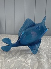 Vintage MCM Rainbow Glass Blue Art Glass Fish Murano Style Sculpture 10