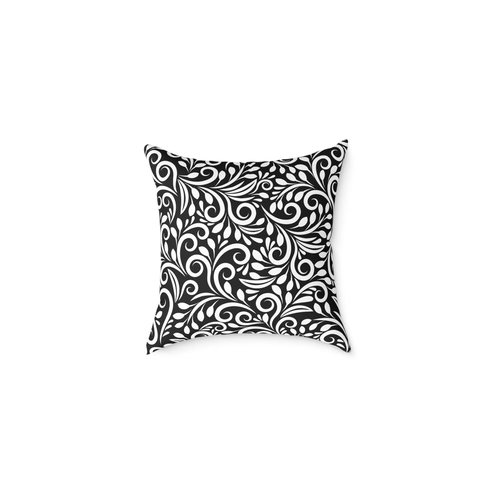 Black White Swirl Floral Pattern Square Pillow | Decorative Throw Pillow