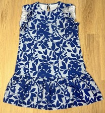 SHEIN Blue Floral Woven Crew Neck Flutter Sleeve Ruffle Midi Dress Size LARGE