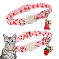 2 Pack Pink Cat Collars - Spring Summer Breakaway Collar with Strawberry
