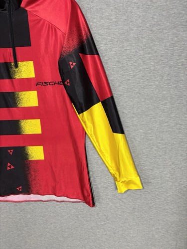 Fischer x Vomax Cycling Jersey Men’s Large Nylon Stretch Red Black Yellow Racing - Afbeelding 2 van 5