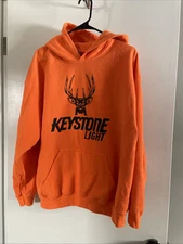 Keystone Light Deer Blaze Orange Hoodie Hunting Gildan Heavy Blend Size LARGE