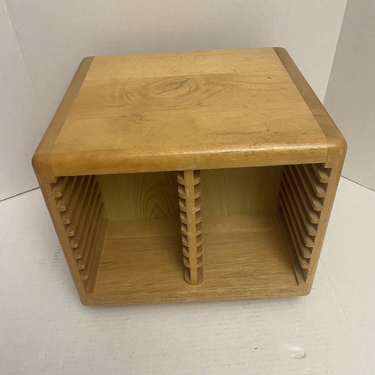 Vintage Media Storage Solid Wood Rotating Spinning CD DVD Holder