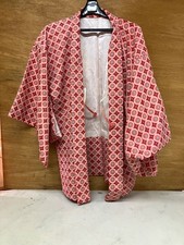 Japanese Vintage Kimono Haori Pink Retro Geometric Pattern Womens Jacket