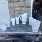 Vintage Westmoreland Milk glass Pitcher /Paneled Grape Patterns + Napo 8pc