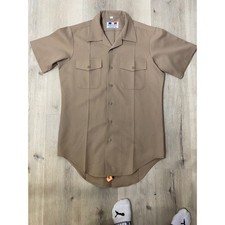 Vintage 1970s Flying Cross Military Shirt Mens Tan Khaki Short Sleeve Twill 70s