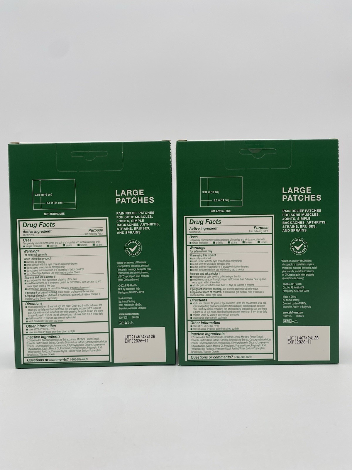 2 Packs Biofreeze Pain Relief Patches, Knee & Lower Back Patch, 5 Count