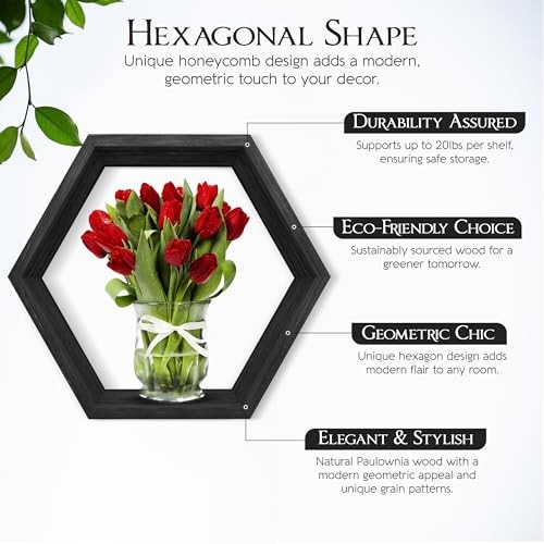 Hexagon Floating Shelves Set of 8 Honeycomb Shelves for Wall, Wooden Hexagon - Picture 8 of 8