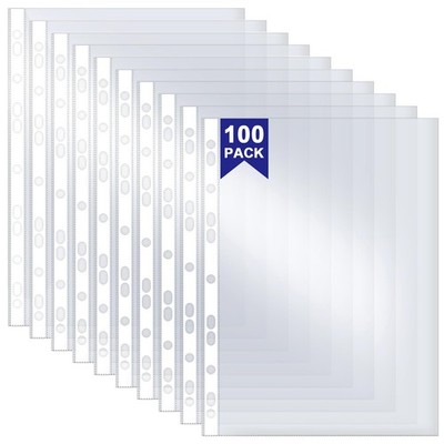 Lochtaschen, 100er Pack A4 Klar Kunststoff Geldbörsen 90 Mikron Extra Klar 