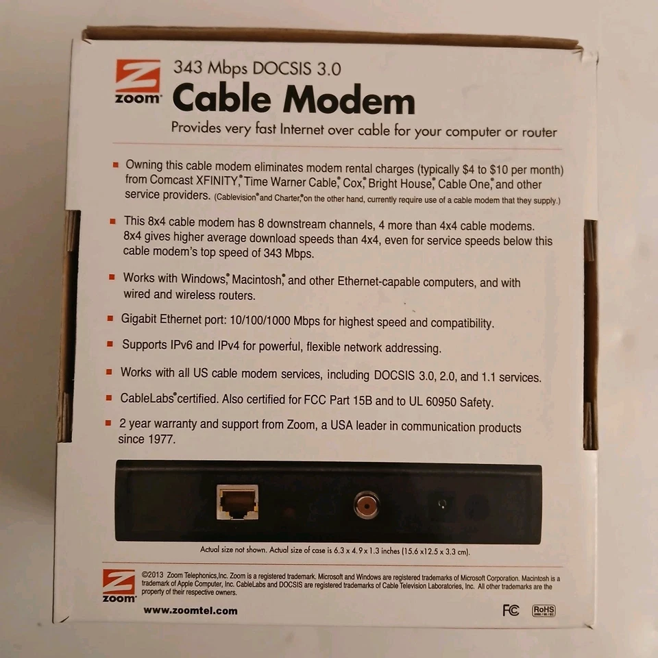 ZOOM Cable Modem 5345 DOCSIS 3.0 343 Mbps 8x4 Docsis 3.0 Cable Modem  - Image 2 of 4