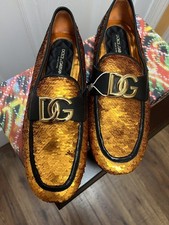 Dolce  & Gabbana Orange Sequin Loafers Mens 9 US / 8 EU