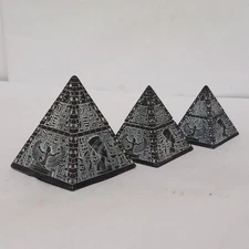 Egyptian Pyramid Figurines Set, Ancient Hieroglyphic Decor, Vintage Gift Idea