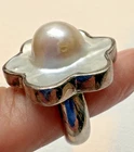 Barry Brinker Mabe Blister Pearl Flower ring 950 silver  vintage