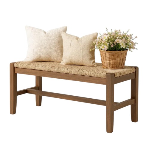 Alaterre Furniture Newport Brown Wood Bench with Concrete Coating 18 in. H x 40