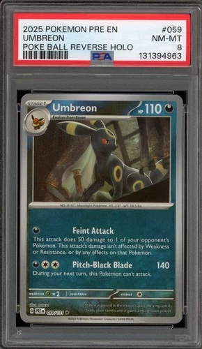 Pokemon Umbreon Prismatic Evolutions Poke Ball Reverse Holo #059 PSA 8