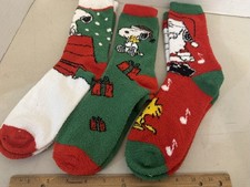 Peanuts 2025 Holiday Snoopy Fuzzy  Socks Set of 3 Pairs New