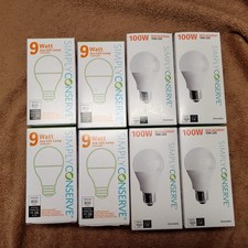 Simply Conserve Led Light Bulb Lot of 9, 4 9 watt, 4 15 watt, 1 3 way