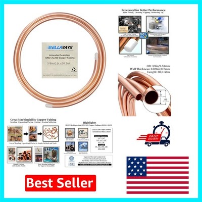 ASTM B280 Certified Copper Tubing 3/8'' OD x 0.320'' ID - Durable & Flexible Coil