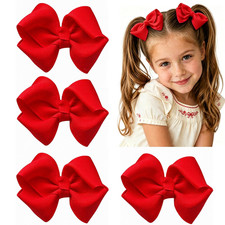 Hair Bows for Girls, 4 Pack 3.5 Inch Grosgrain Ribbon Red Hair Bow Clips