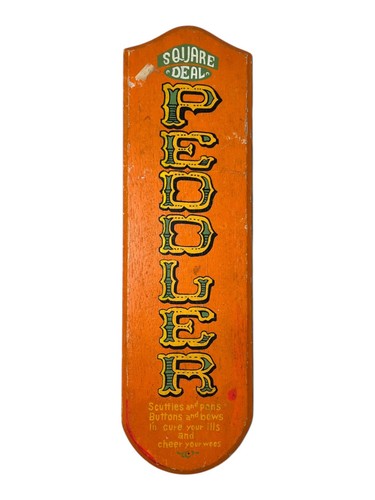 Vintage Square Deal Peddler Wood Sign Hand Painted Folk Art Wall Decor Orange