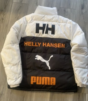 PUMA x Helly Hansen Men's Puffer Jacket Full Zip Stand-Up Black/White/Orange XL