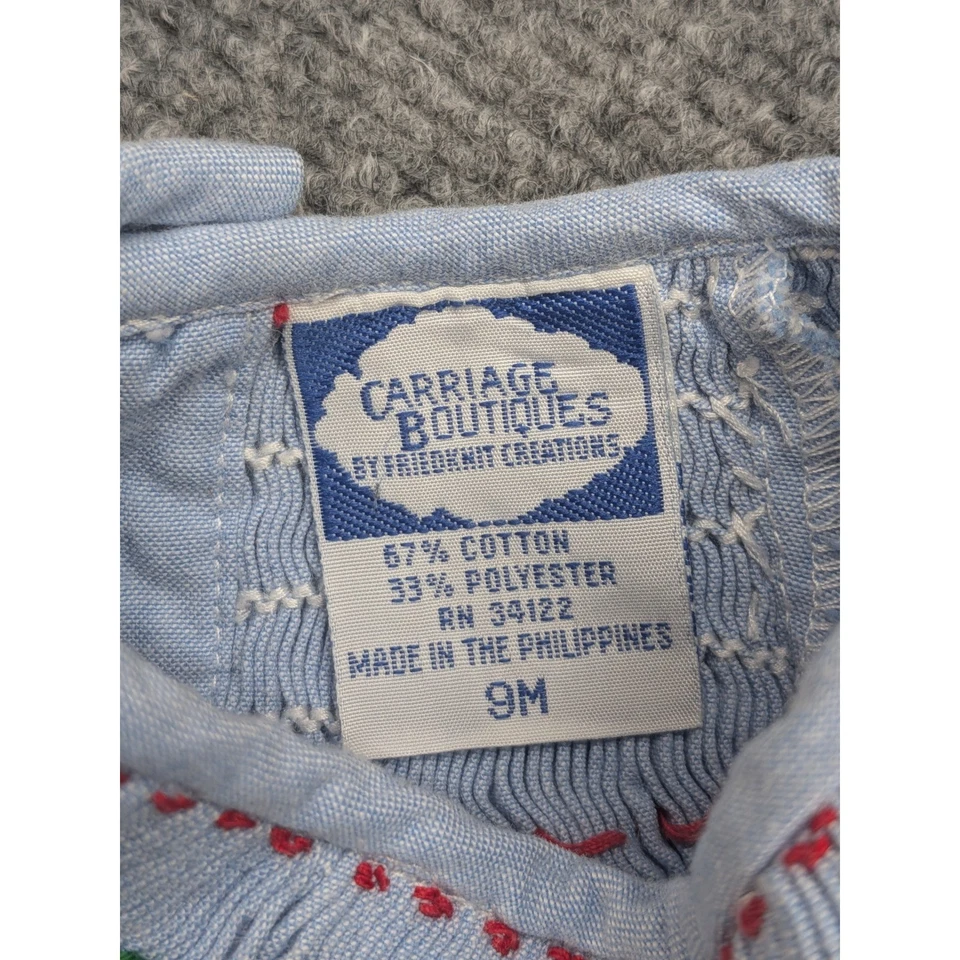 Vestido Carriage Boutiques Bebé Niña 9M Azul Calado Cereza Manga Abullonada De Colección Foto 4 de 4