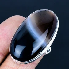 Banded Agate 925 Silver Plated Handmade Ring of US Size 7