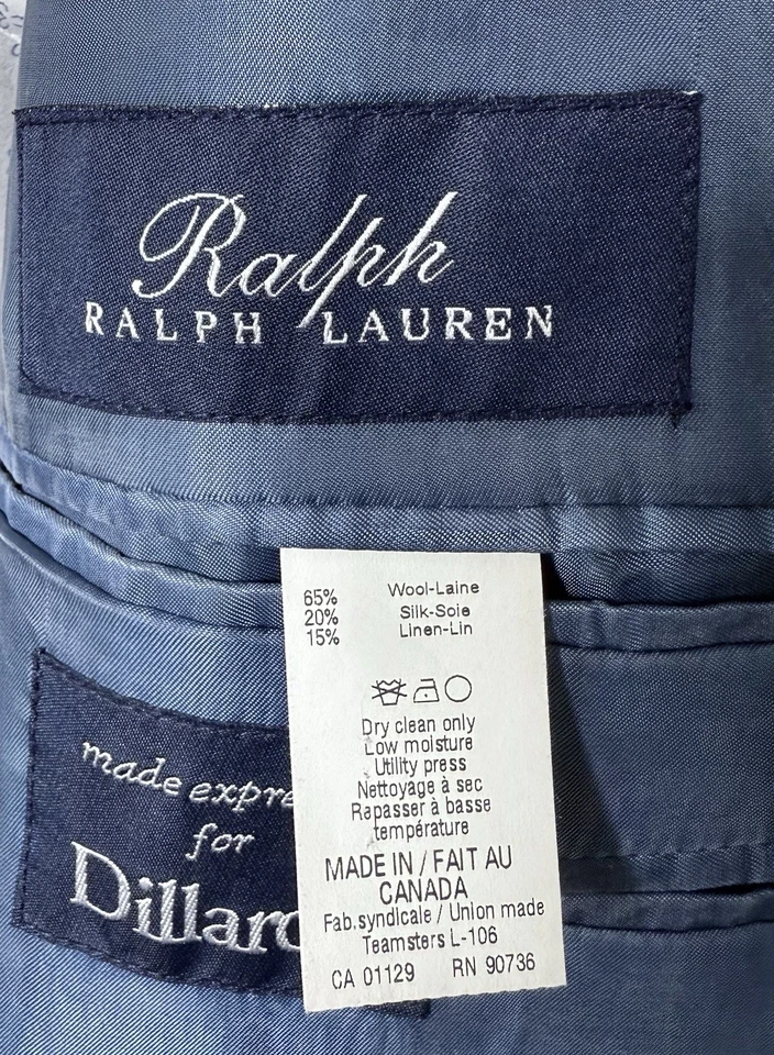 Ralph Lauren Lana Seda Lino Ventana Cuadros Azul Blazer Traje Chaqueta Para Hombres 50R Foto 4 de 4