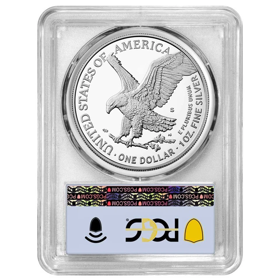 2025-S Proof $1 American Silver Eagle PCGS PR70DCAM FDOI Flag Label - Image 2 of 3