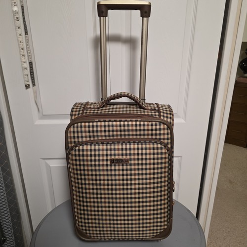 London Fog Travel Suitcase - Brown Gray Black Plaid