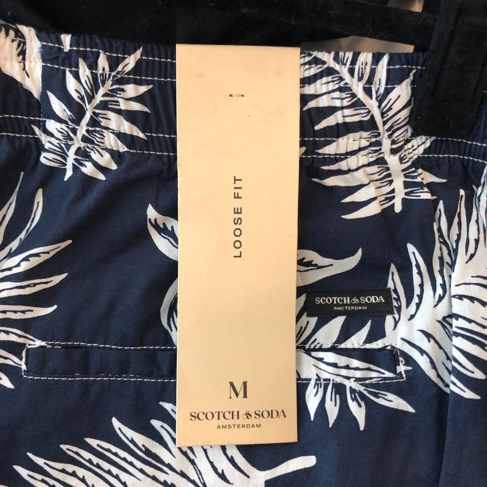 Bermudas Pantalones Cortos Scotch & Soda Para Hombres Calce Suelto Azul Marino Estampado Floral Algodón Orgánico M Foto 3 de 4