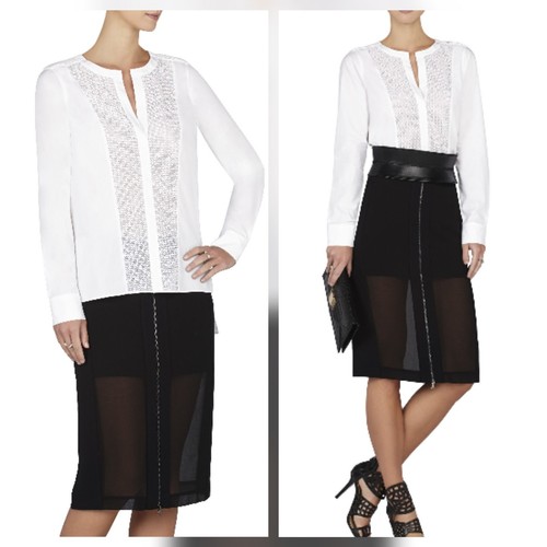 Blusa BCBGeneration Talla Grande Blanca Encaje Frente L/S Alta Baja Hemline Nueva con Etiquetas - Imagen 3 de 12