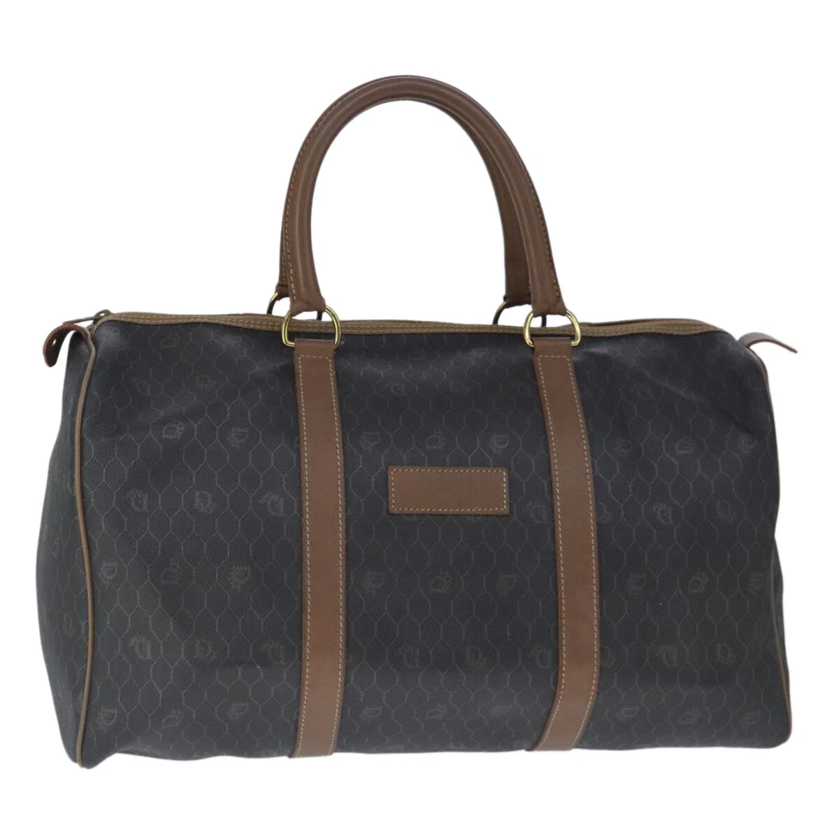 Christian Dior sac Boston toile nid d'abeille PVC cuir noir authentique 102601