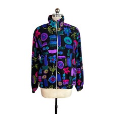 Vintage Y2k 90s Fun Floral Print Silky Jacket M/l Flower Artsy Quirky Retro Vtg