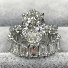 7Ct Simulated Diamond Bridal Set Eternity Band Halo Ring 14K White Gold Plated