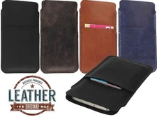 HAND SEWN GENUINE LEATHER SLIM POUCH CASE COVER & CARD POCKET FOR MOBILE PHONES