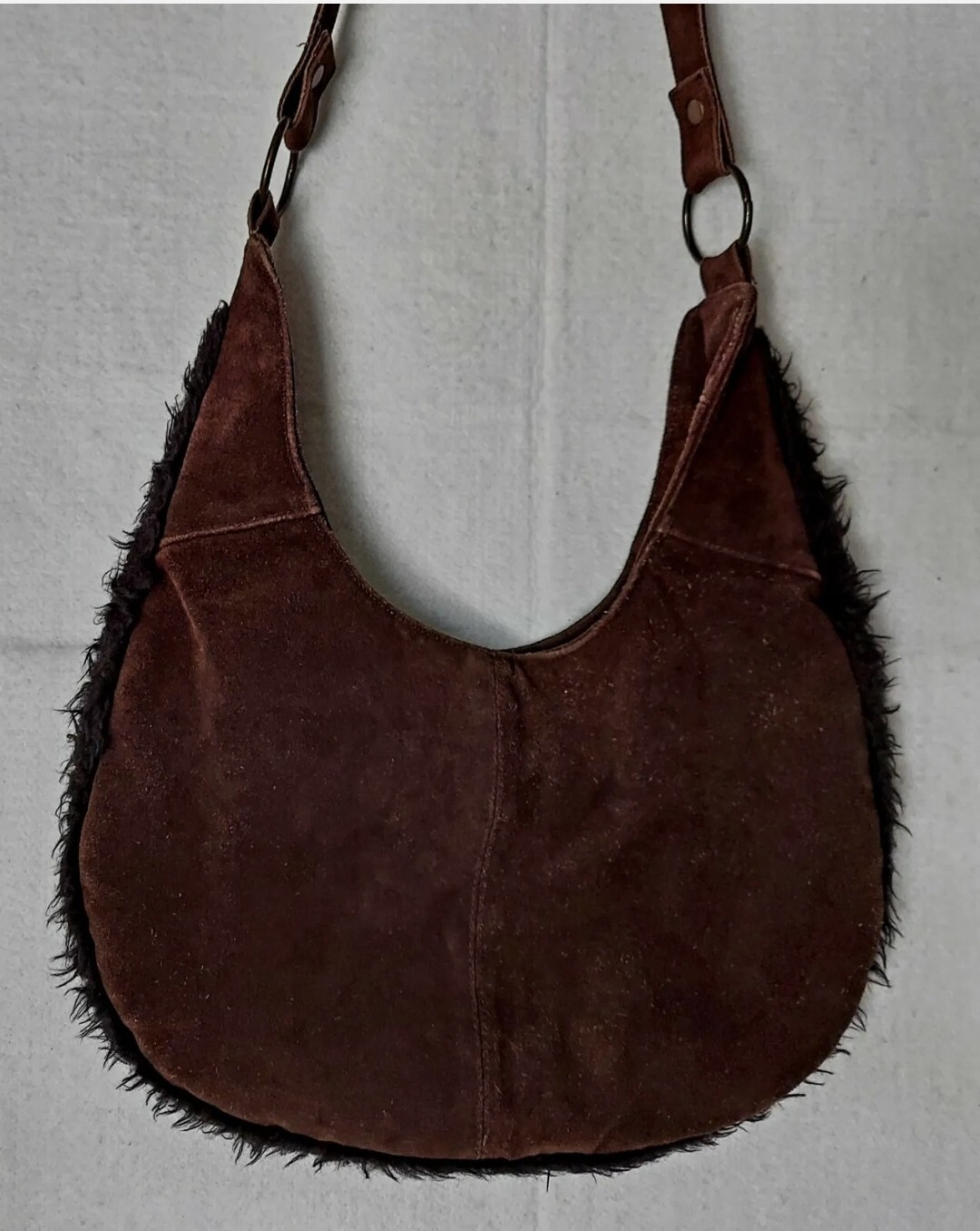 RARE Vintage Dark Brown Leather Canvas Shoulder Hobo … Gem